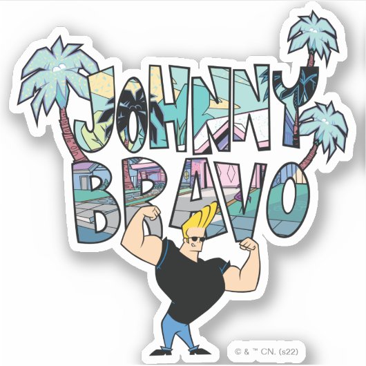 Sticker Johnny Bravo Palm Tree Nom (Devant)