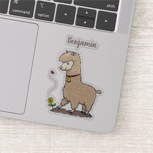 Sticker Joli alpaga joyeux avec dessin animé de papillon (Détail)