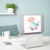 Sticker Joli ange caricature (Ordinateur portable sur le bureau)