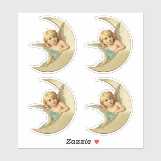 Sticker Joli ange victorien reposant sur la lune coupé (Feuille)