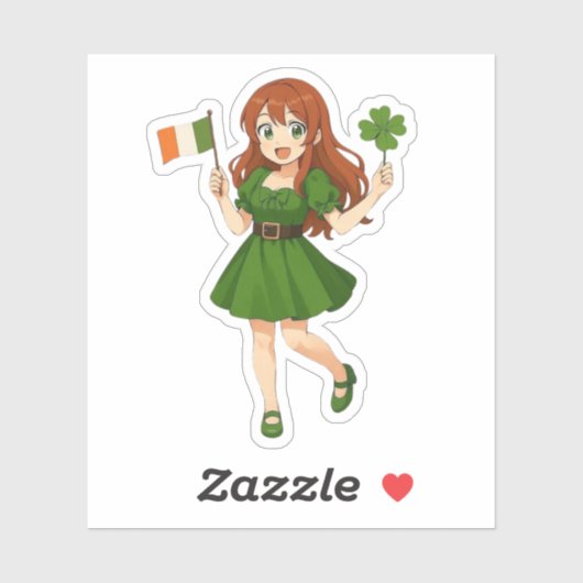 Sticker Joli anime roux Saint Patrick (Feuille)