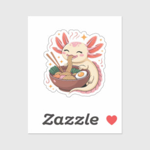 Sticker Joli Axolotl Mange des Nouilles Ramen