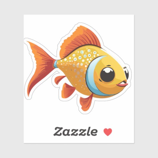 Sticker Joli bébé poisson rouge personnage de dessin animé (Feuille)