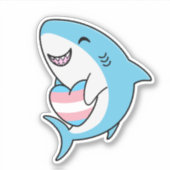 Sticker Joli Blahaj bleu requin tenant Trans Coeur (Devant)