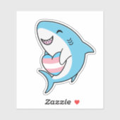 Sticker Joli Blahaj bleu requin tenant Trans Coeur (Feuille)