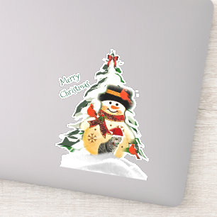 Sticker Joli bonhomme de neige de Noël et ses amis animaux