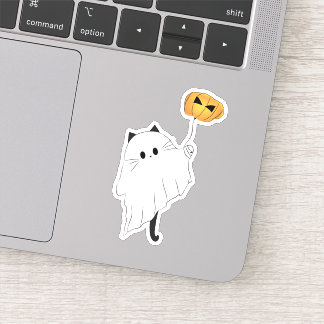 Sticker Joli Boo d'Halloween avec un ballon citrouille