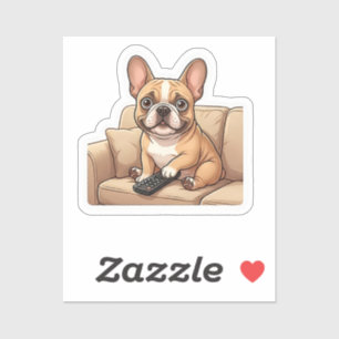 Sticker Joli Bouledogue Français Regardant un Dessin Animé