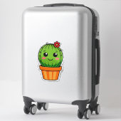 Sticker Joli cactus de dessin animé en pot avec fleur (Sur valise)