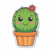 Sticker Joli cactus de dessin animé en pot avec fleur (Devant)