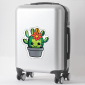 Sticker Joli cactus de dessin animé en pot avec fleur  (Sur valise)