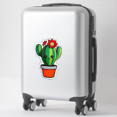 Sticker Joli cactus de dessin animé en pot avec fleur (Sur valise)