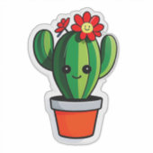 Sticker Joli cactus de dessin animé en pot avec fleur (Devant)
