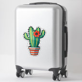Sticker Joli cactus de dessin animé en pot avec fleur (Sur valise)