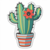 Sticker Joli cactus de dessin animé en pot avec fleur (Devant)