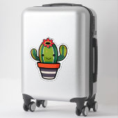 Sticker Joli cactus de dessin animé en pot avec fleur (Sur valise)
