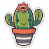 Sticker Joli cactus de dessin animé en pot avec fleur (Devant)