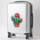 Sticker Joli cactus de dessin animé en pot avec fleur (Sur valise)