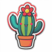 Sticker Joli cactus de dessin animé en pot avec fleur (Devant)