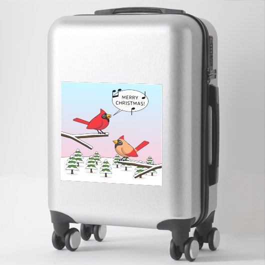 Sticker Joli Cardinal Rouge chanter Joyeux Noël (Sur valise)