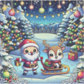 Sticker Joli Cartoon Père Noël et Reindeer Noël (Devant)