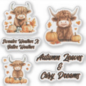 Sticker Joli charmant automne Highland Vache petite feuill (Devant)