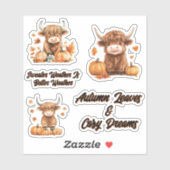 Sticker Joli charmant automne Highland Vache petite feuill (Feuille)