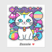 Sticker Joli chat blanc cosmique (Feuille)