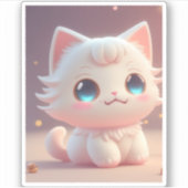 Sticker Joli Chat Blanc Kawaii Douillet (Devant)