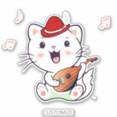 Sticker Joli chat blanc musical avec mandoline (Devant)