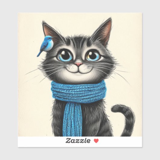 Sticker Joli chat de dessin animé (Feuille)