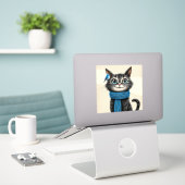 Sticker Joli chat de dessin animé (Ordinateur portable sur le bureau)