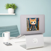 Sticker Joli chat de dessin animé (Ordinateur portable sur le bureau)