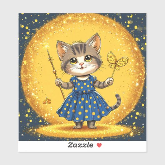 Sticker Joli chat de dessin animé (Feuille)