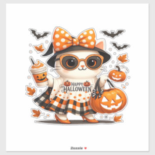 Sticker Joli chat d'Halloween � Kitty sorcière Kawaii avec