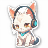 Sticker Joli chat élégant avec casque (Devant)