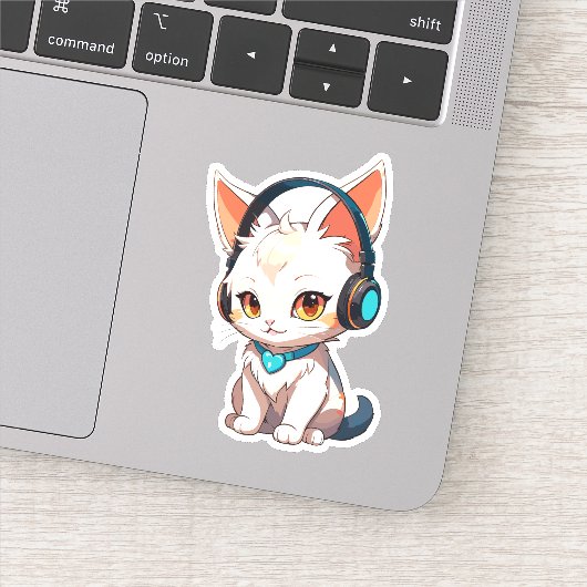 Sticker Joli chat élégant avec casque (Détail)