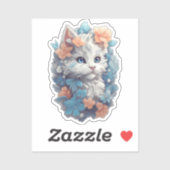 Sticker Joli Chat Kitty Floral Blanc (Feuille)