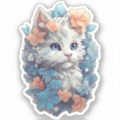 Sticker Joli Chat Kitty Floral Blanc (Recto)