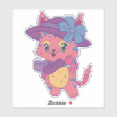 Sticker Joli Chat Rose (Feuille)