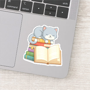 Sticker Joli chat sur une pile de livres