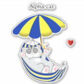 Sticker Joli Chaton en Hamac Bleu et Jaune & Texte (Devant)
