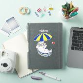 Sticker Joli Chaton en Hamac Bleu et Jaune & Texte (Couverture iPad)