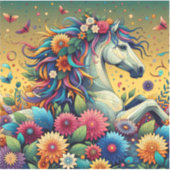 Sticker Joli Cheval Whimsical en Fleurs Colorées (Devant)