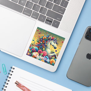 Sticker Joli Cheval Whimsical en Fleurs Colorées