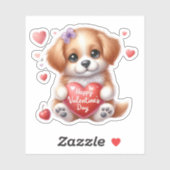 Sticker Joli chiot coeurs Bonne Saint-Valentin (Feuille)