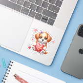Sticker Joli chiot coeurs Bonne Saint-Valentin (Ordinateur portable avec iPhone)