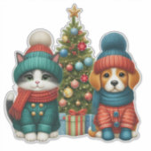 Sticker Joli chiot de Noël & chaton (Devant)
