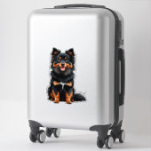 Sticker Joli chiot Pomeranian noir et feu (Sur valise)