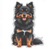 Sticker Joli chiot Pomeranian noir et feu (Devant)